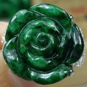 Certified Green 100% Natural A jadeite jade Ring S925 silver 戒指（Free Size）